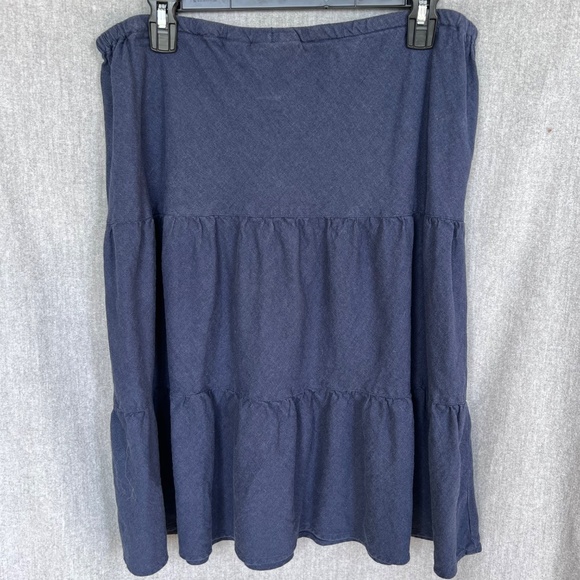Orvis Women Linen Blend Tiered Midi Skirt Blue Sz L Peasant Cottagecore - Picture 4 of 8